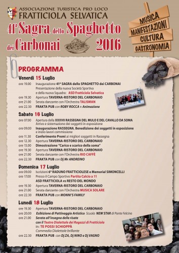 Locandina della Sagra dello Spaghetto dei Carbonai a Fratticiola Selvatica, edizione 2016