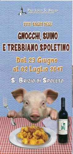 Locandina della Sagra degli Gnocchi. Suino e Trebbiano Spoletino a San Brizio, edizione 2017